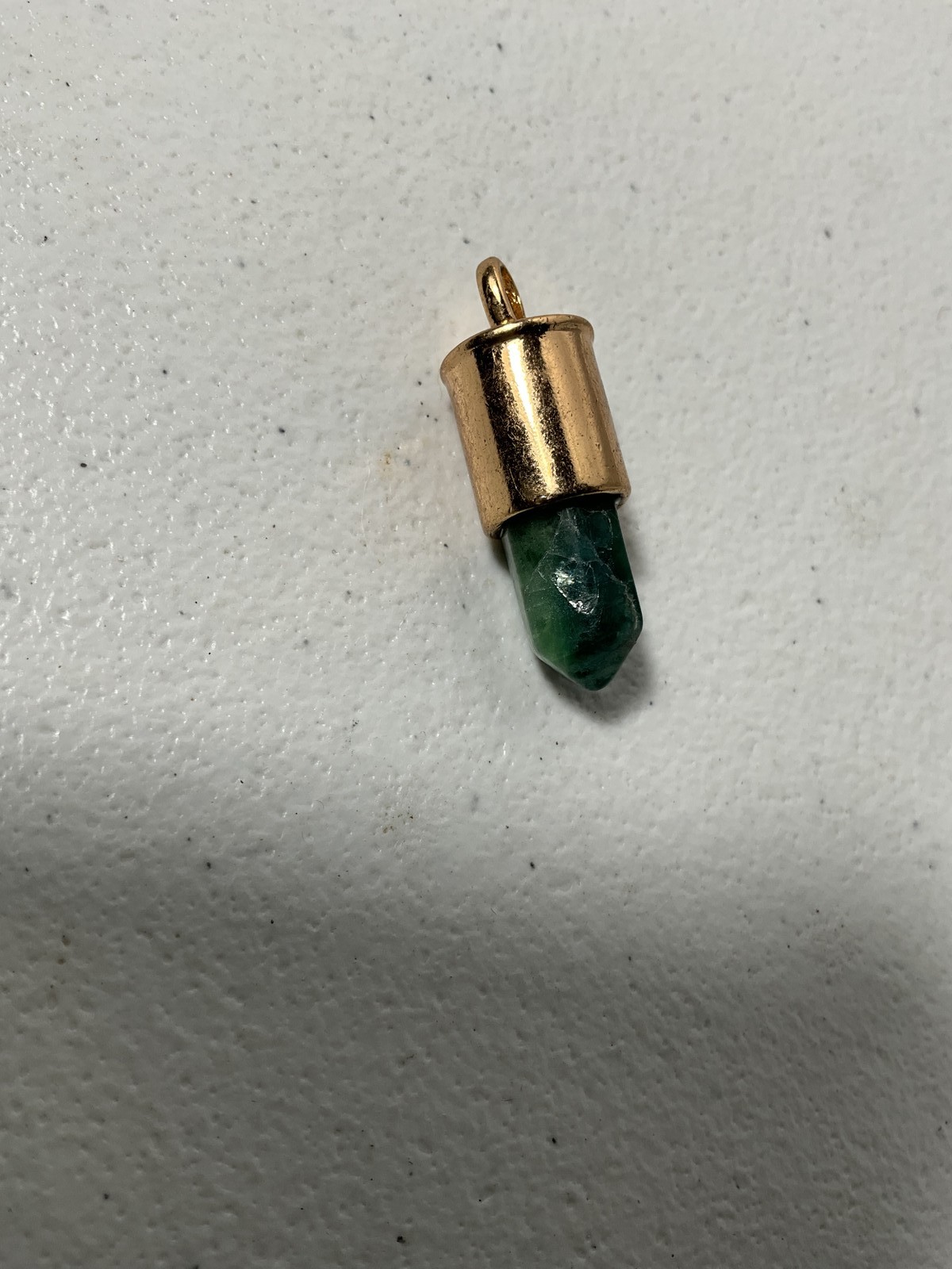 Natural Green Gemstone Crystal Point Pendant Charm Gold Tone Bail Necklace