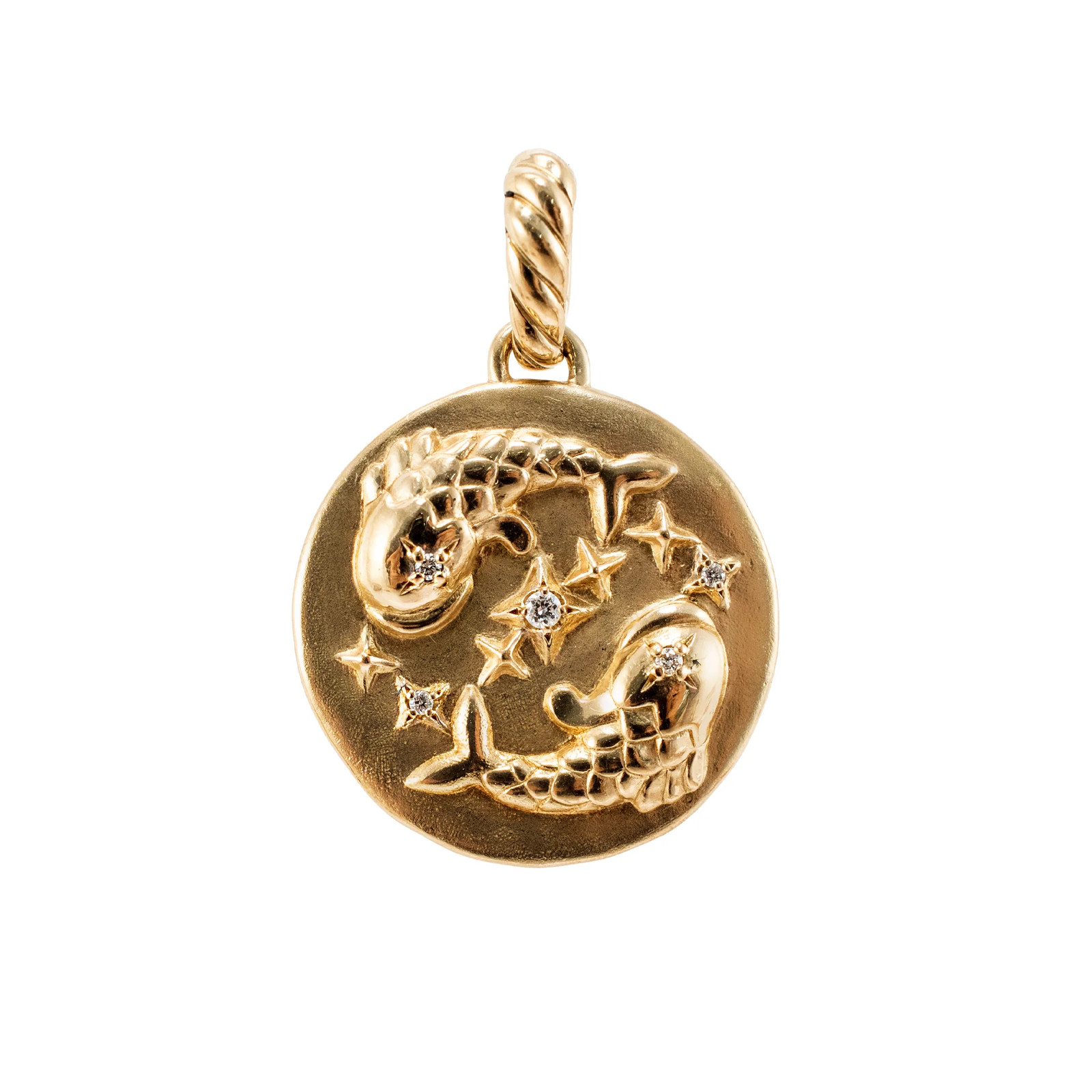 David Yurman 18K Yellow Gold 0.03ct Round Diamond Pisces Amulet Charm Pendant