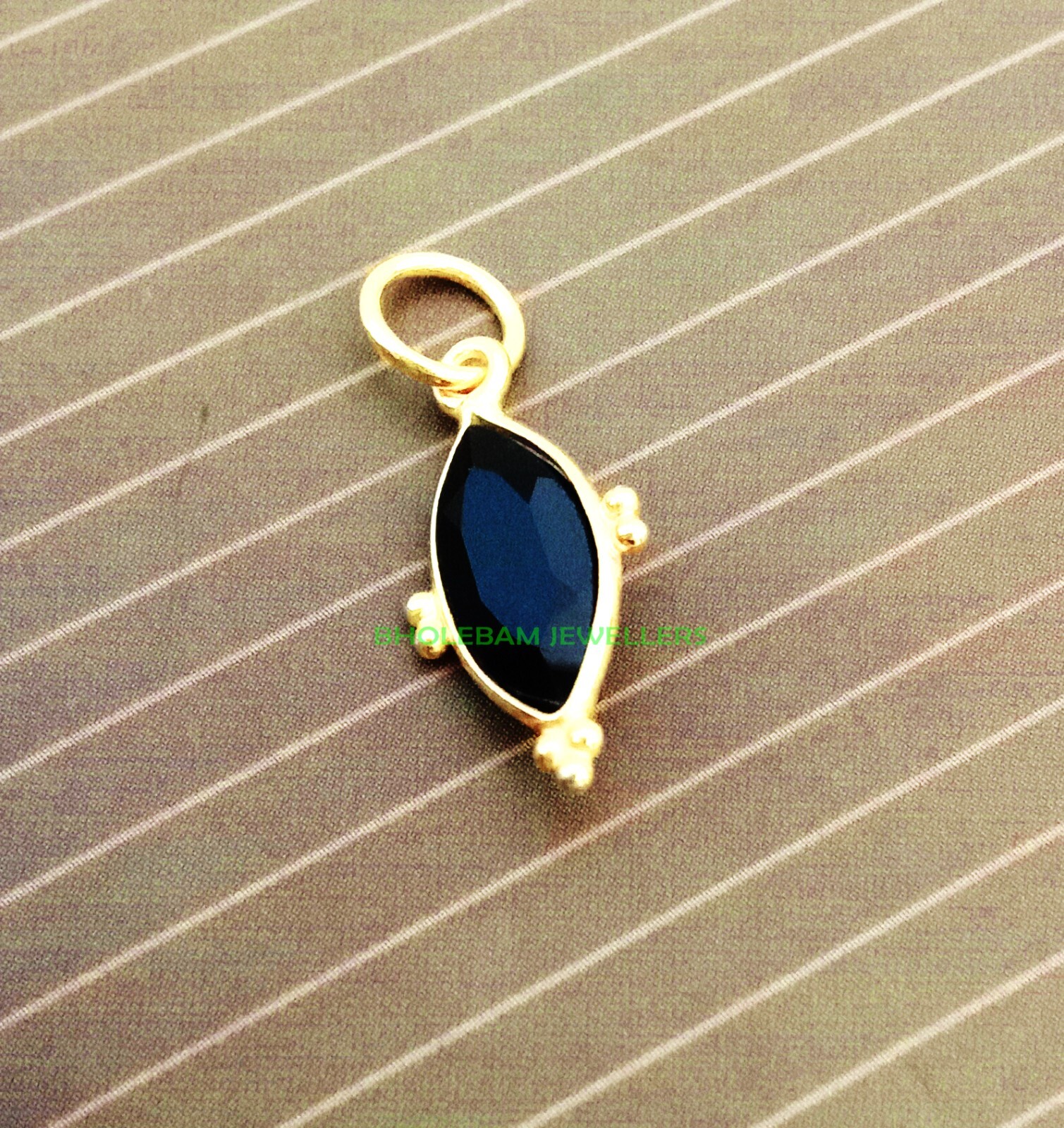 Natural Black Onyx Charm Necklace, 18k Yellow Gold Pendant , Handmade Jewelry