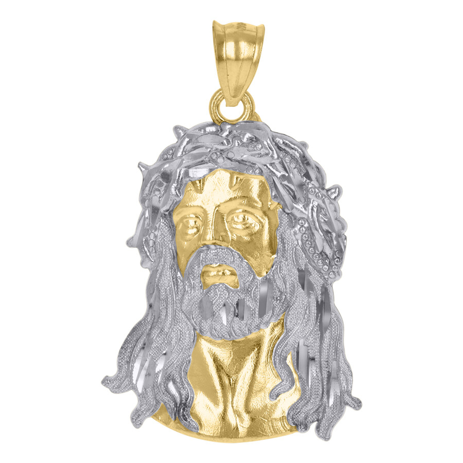 10K Two-tone Gold Textured Jesus Religious Charm Pendant for Women 3.8g