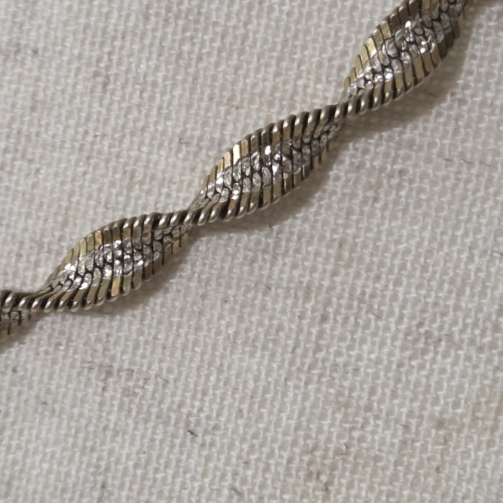 sterling silver 925 italy spiral link two tone 16in sparkly necklace FAS 18.0g