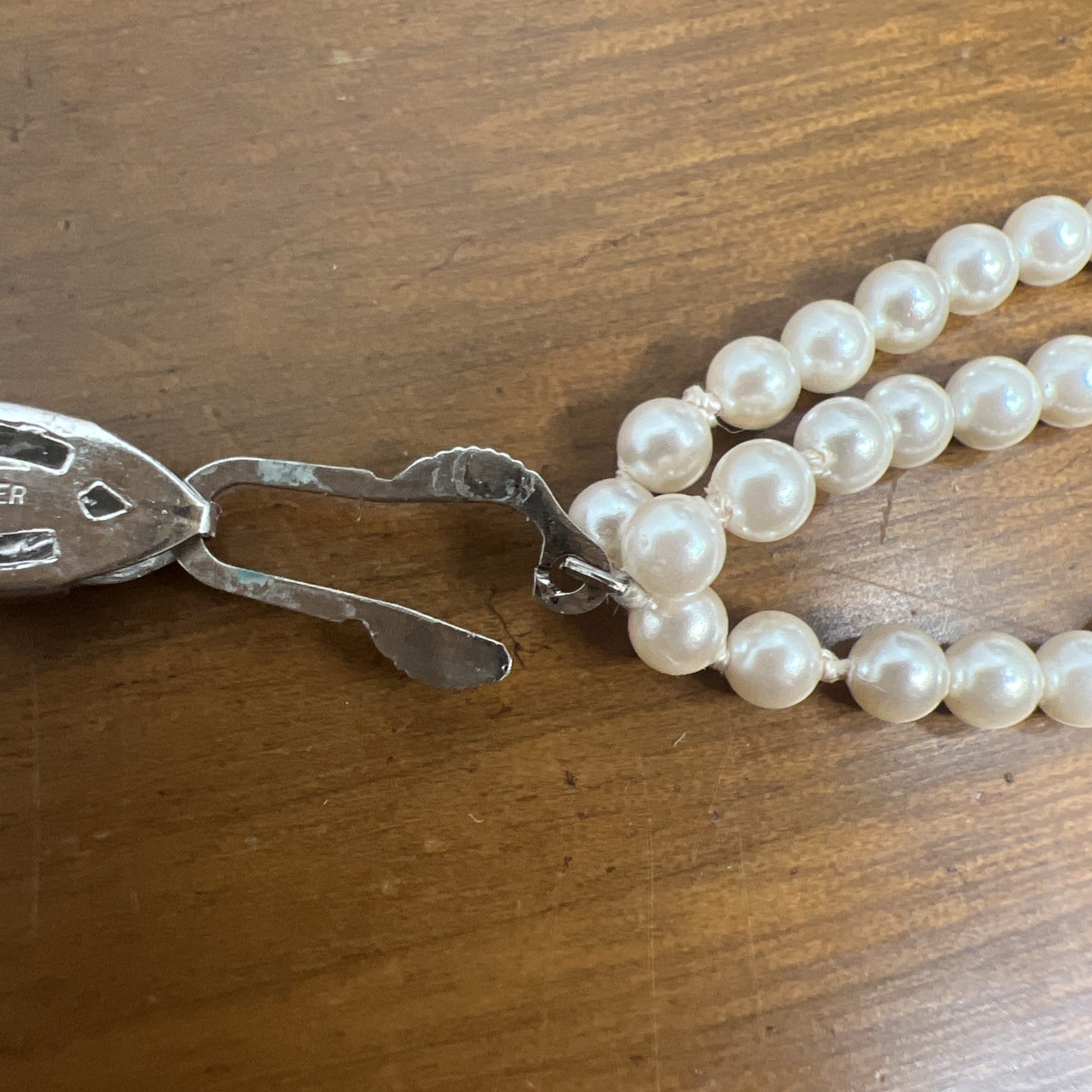 German Vintage G Silver 3 Strand Small Pearl Necklace Faux? ~ 19 Inch