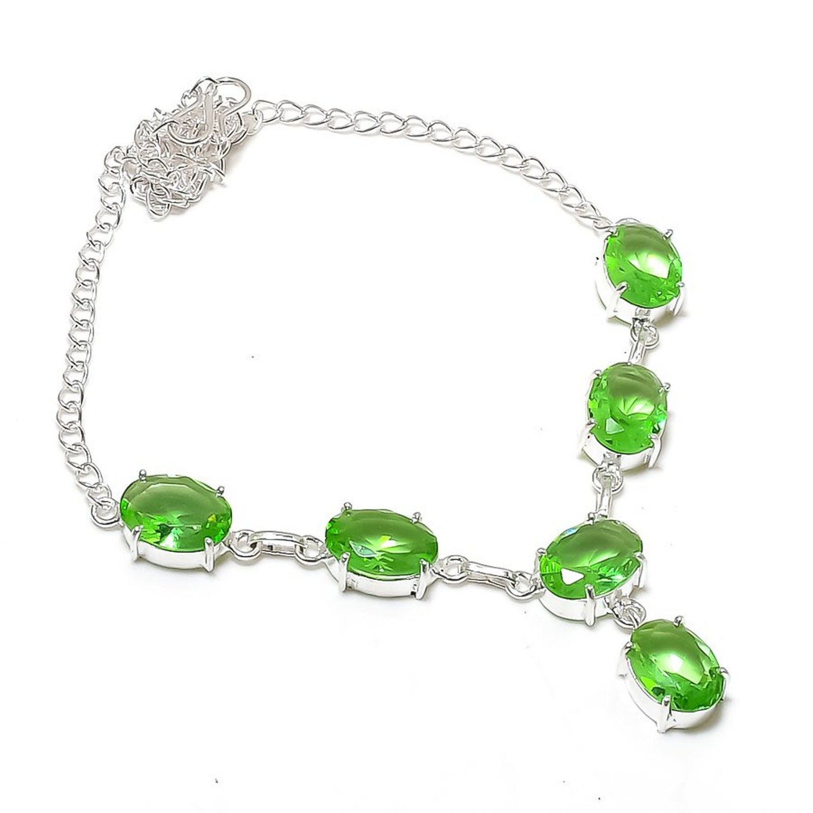Tsavorite 925 Sterling Silver Oval Gemstone Decent Jewelry Necklace 18″ AAB 1450