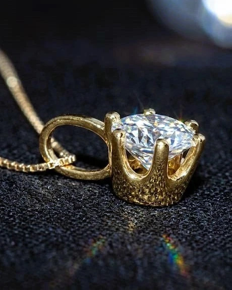 2Ct Round VVS1/D Moissanite Solitaire Pendant 14K Yellow Gold Plated. Free Chain