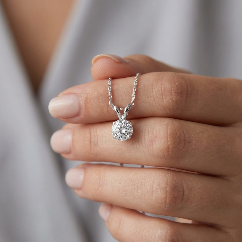 1/2Ct Round Cut Real Diamond Solitaire Pendant Necklace 14k White Gold