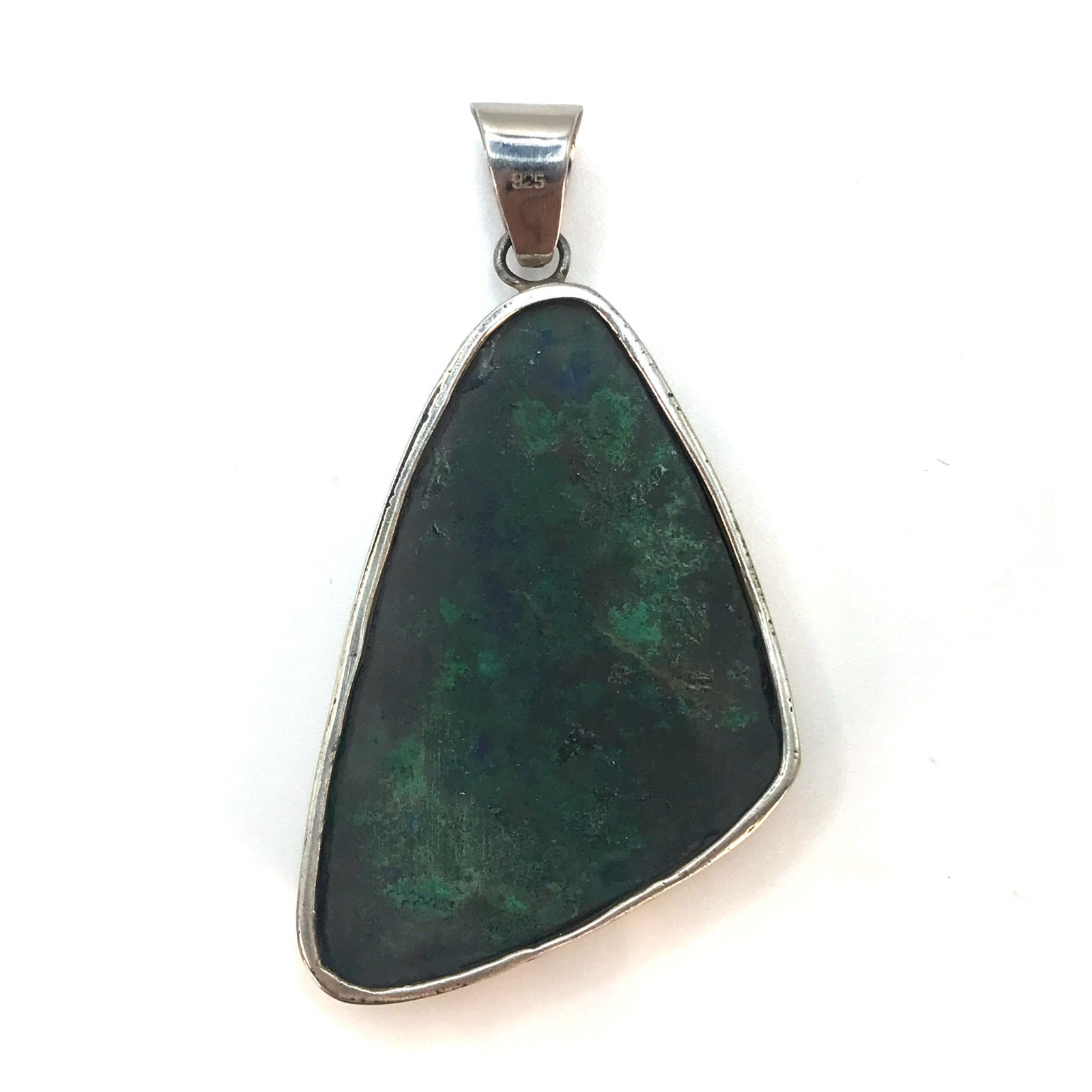 Malachite Azurite Sterling Silver 925 Pendant Freeform 13g Chunky Green Gemstone