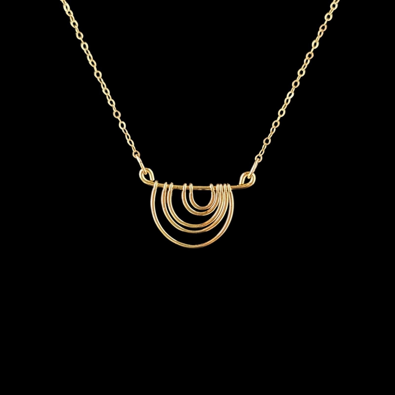 14k Yellow gold-filled Rainbow Arc Wire Wrap Necklace Dainty 19in long