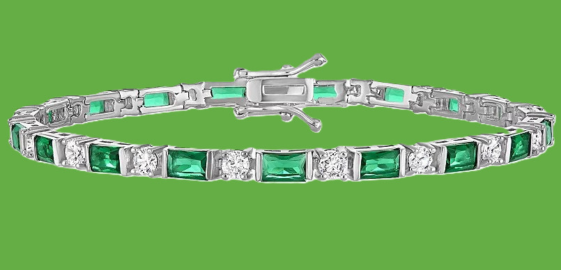 Ivy Sharpe Silver Tone Beautiful Simulated Emerald Cut 2 1/4 ct. Bracelet NIB