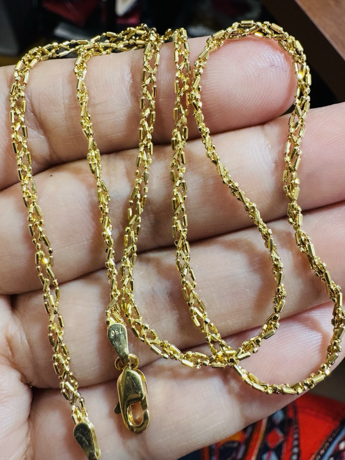 SOLID 18K 750 Gold Beads Chain Necklace 16”/16.5” Long 5.2g 2.5mm Choker WOMENS