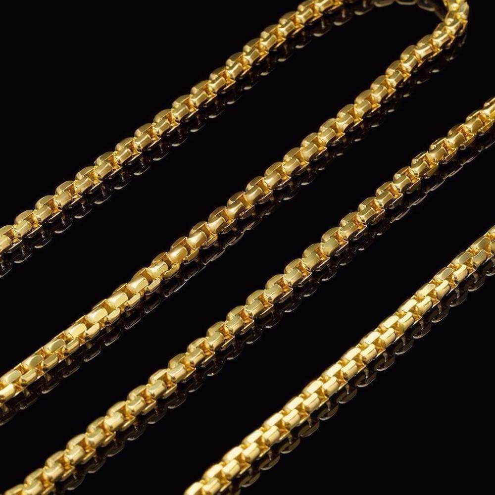 14K Real Gold 3mm Solid Round Box Chain Necklace 18″-30″