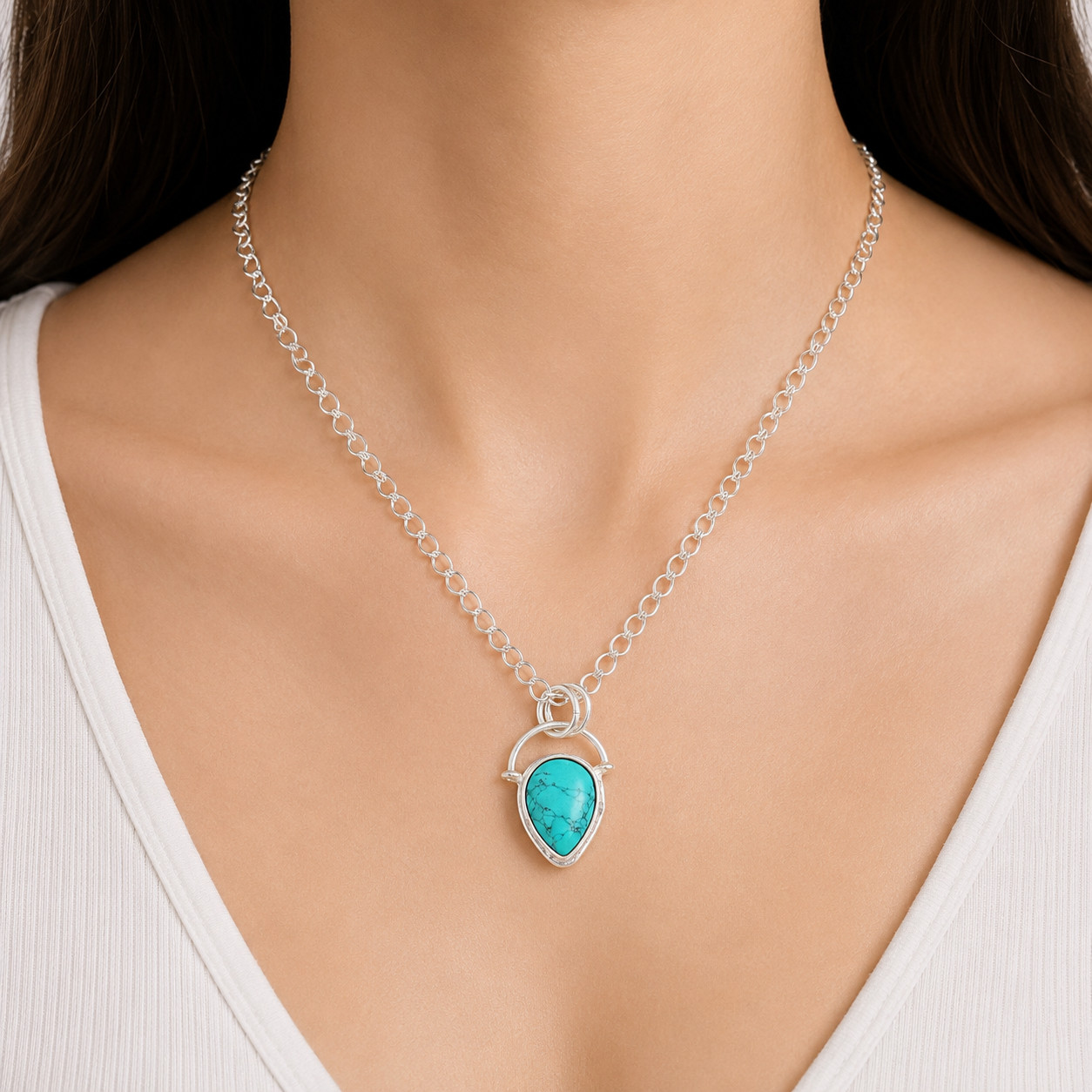 Blue Turquoise Gemstone Jewelry 925 Silver Handcrafted Boho Pendant 1.01″For Her