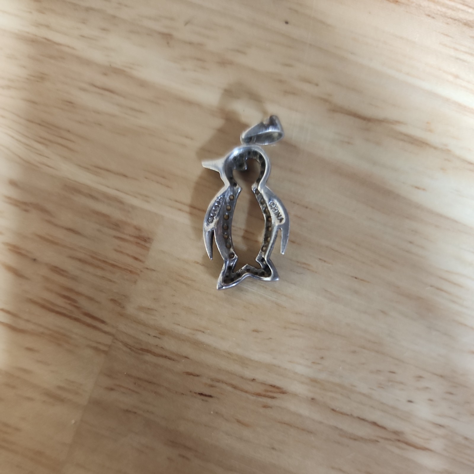 Black & White DIAMOND 925 Sterling Silver PENGUIN Pendant ***missing stone**