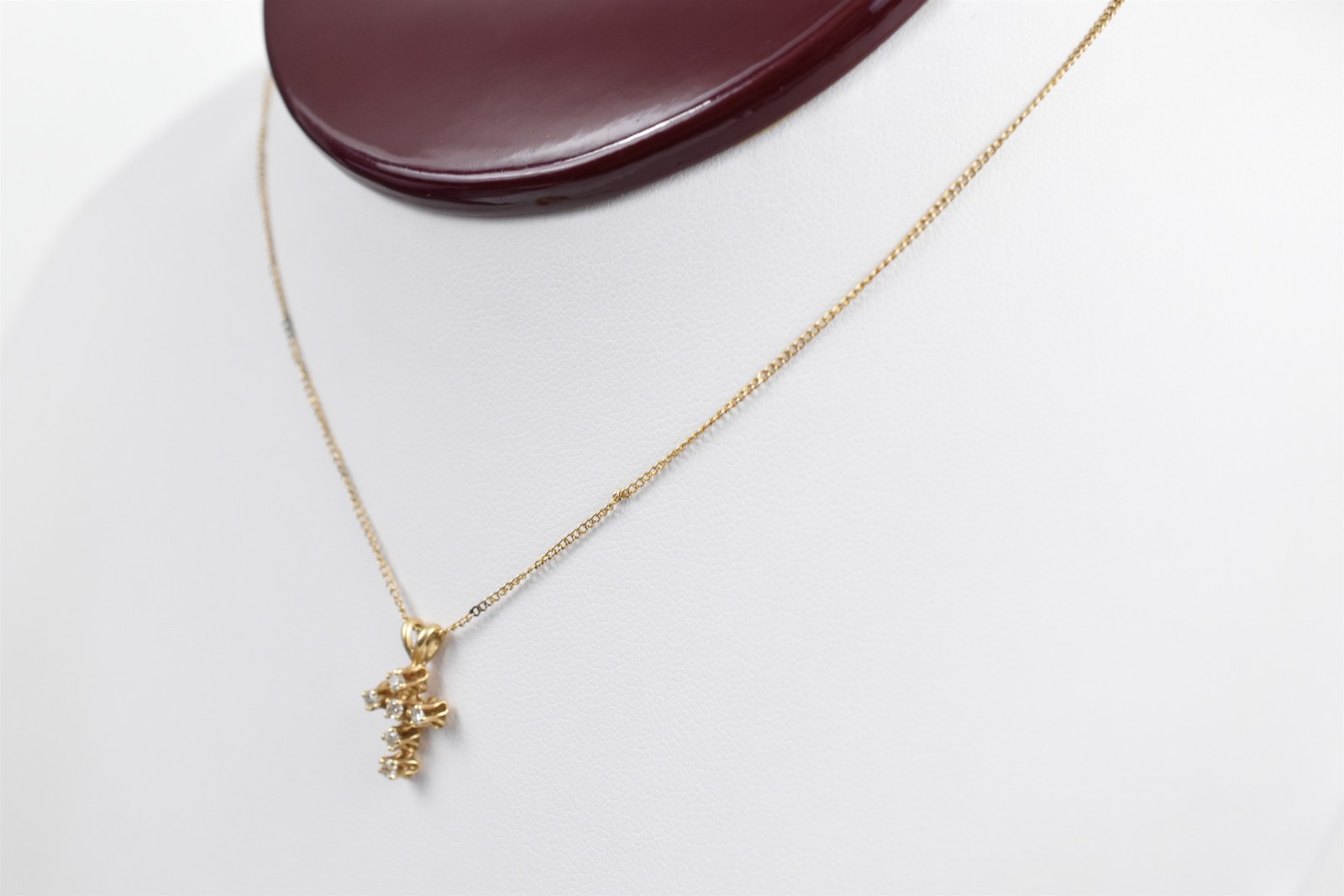 14k Gold Diamond Cross Pendant Necklace 15 in Chain Handmade Studio