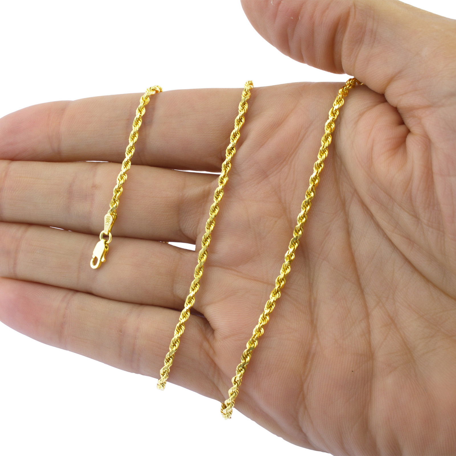 10K Yellow Gold 3mm Solid Mens Diamond Cut Italian Rope Chain Necklace 18″- 30″