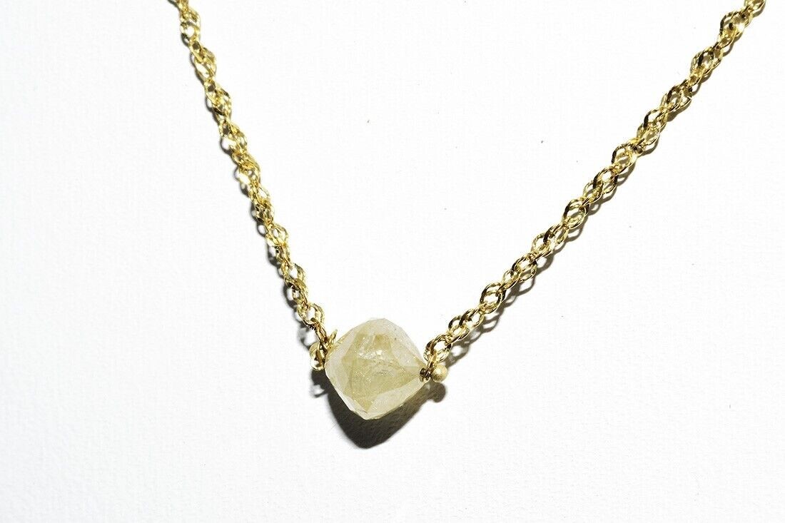 $2,100 .85CT NATURAL FANCY LIGHT YELLOW DIAMOND SOLITAIRE NECKLACE 14K GOLD
