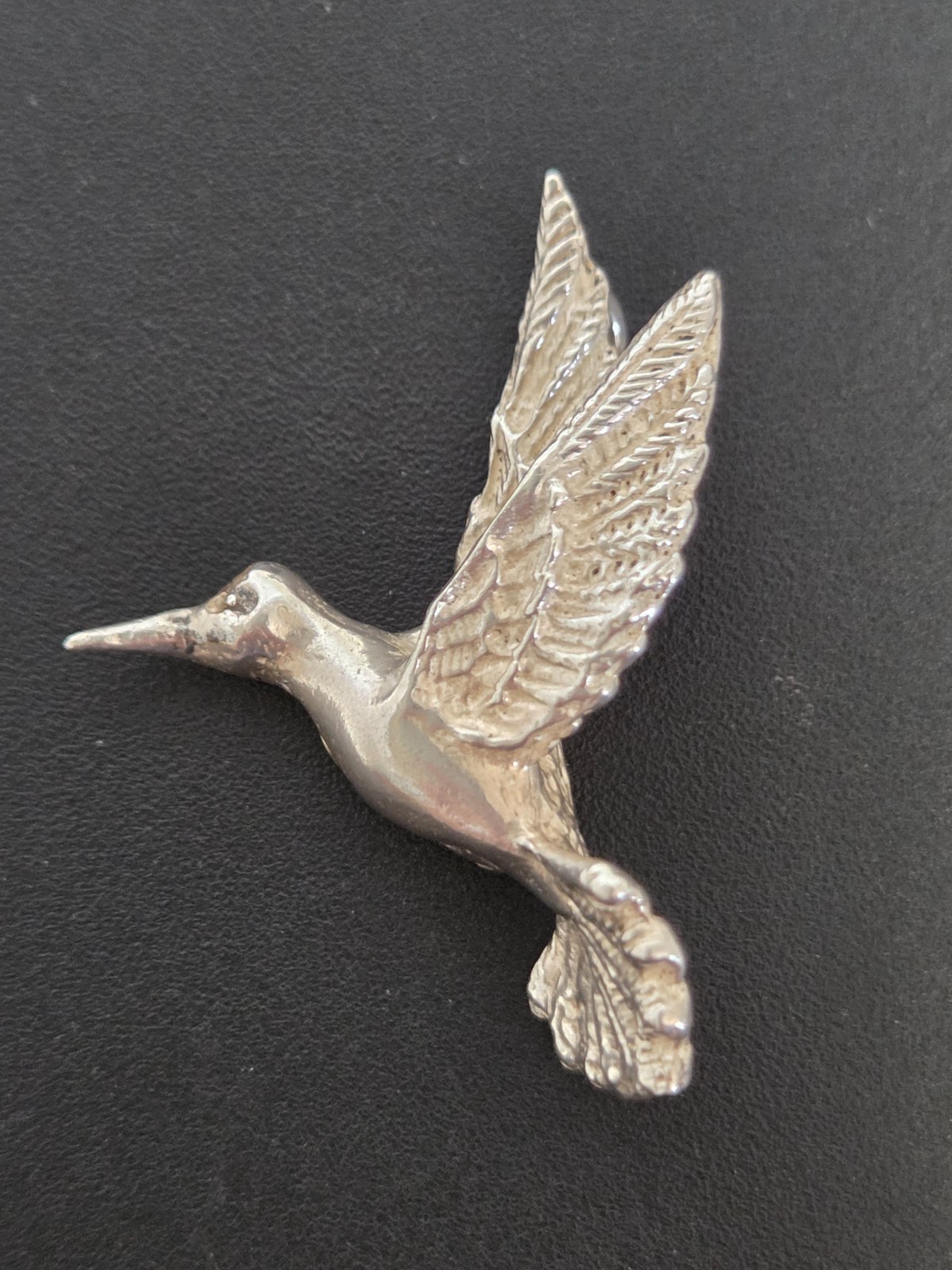 HUMMINGBIRD Sterling Silver Pendant Charm Vtg 925 3D Bird Flying 1.25″ Tall