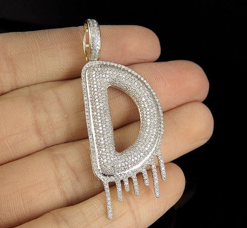 3.20Ct Lab Created Diamond Custom Letter D Drip Pendant 14K Yellow Gold Plated