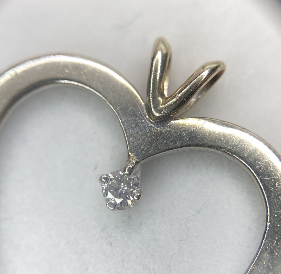 Large 14k White Gold Diamond Solitaire Love Wedding Anniversary 2G Charm Pendant