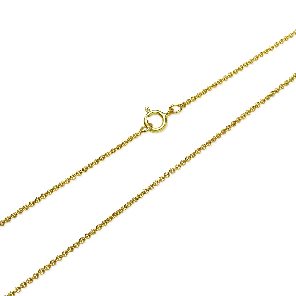 Yellow Gold Flashed Sterling Silver 1mm Thin Cable Rolo Chain Necklace 14 Inches