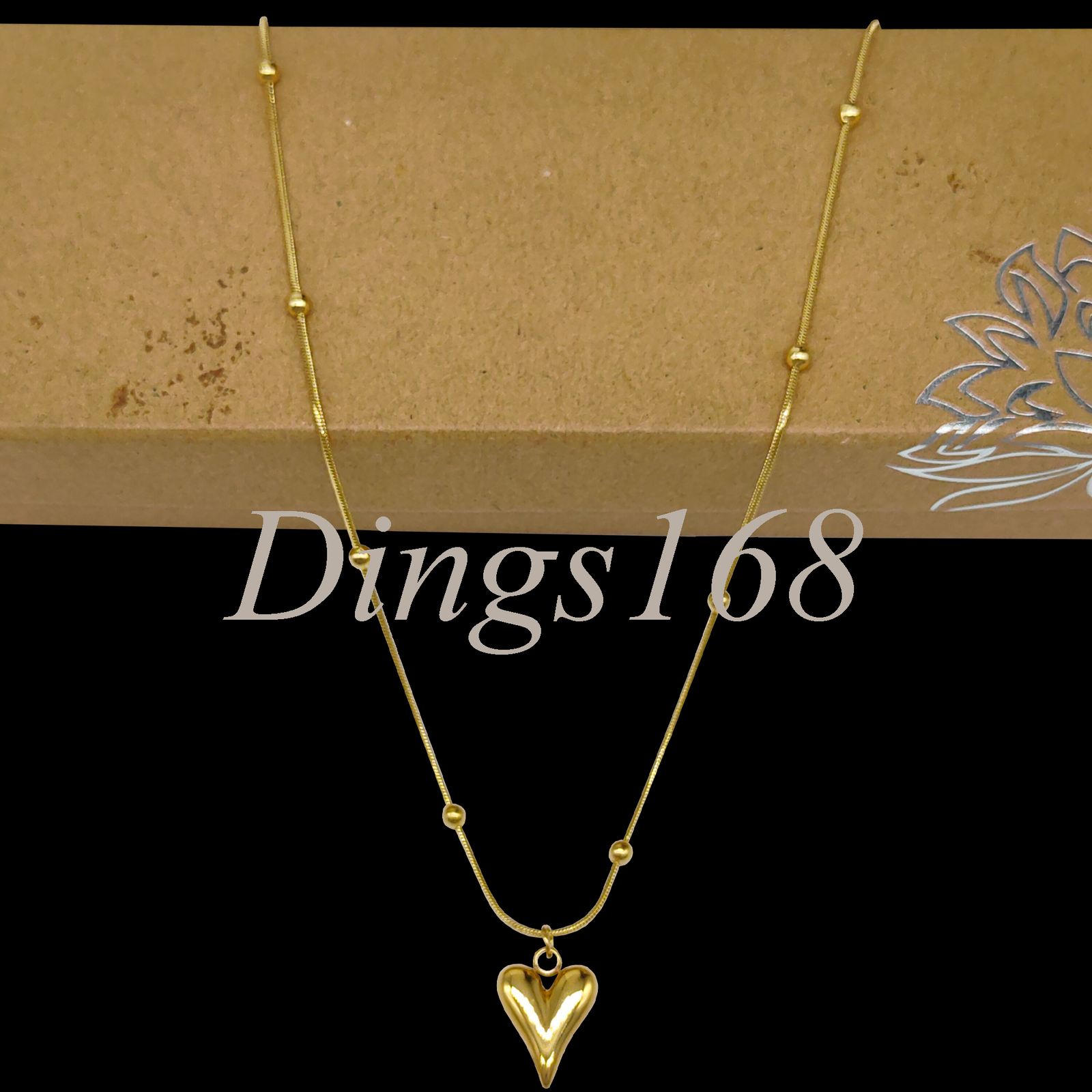 18K Yellow Gold Filled Tarnish-Free Beaded Snake Chain Necklace + Heart Pendant