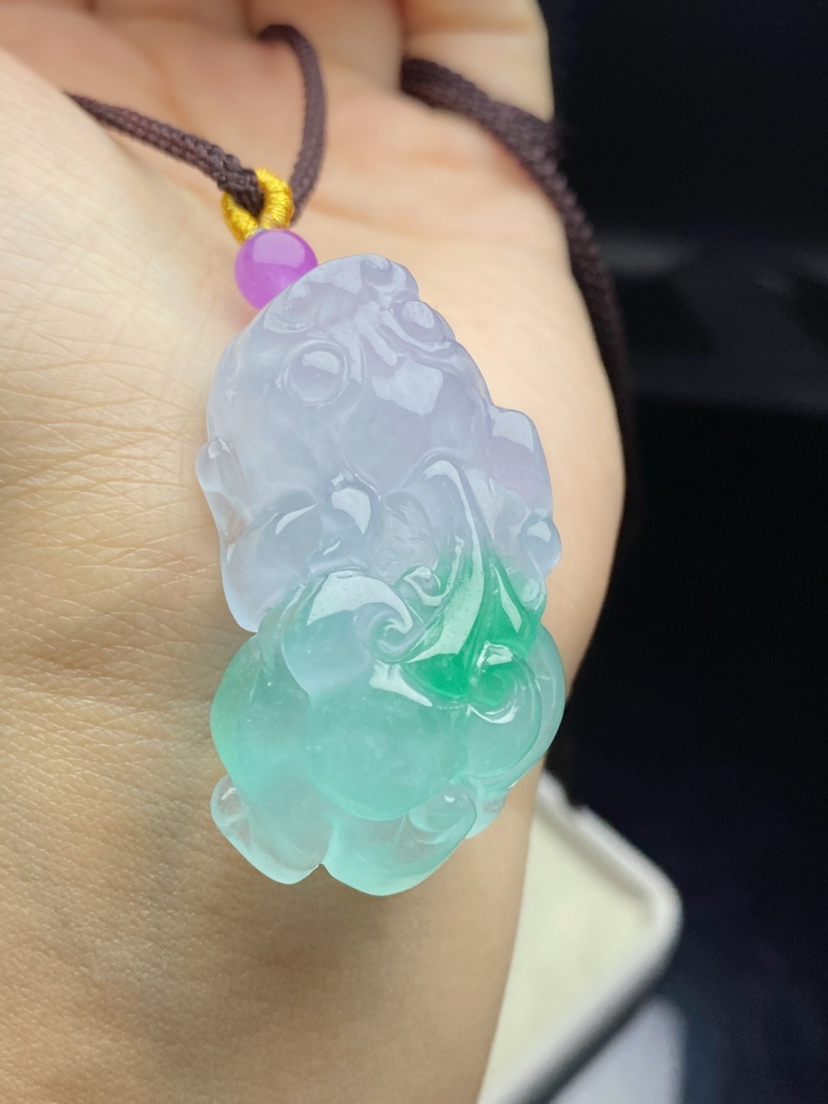 Natural Jadeite light Green Carved Pixiu Lucky Pendant +Necklace Amulet