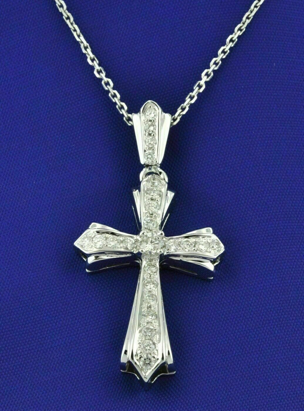 1.00ct Round Cut Diamond Cross Pendant Necklace 14k White Gold Finish For Womens