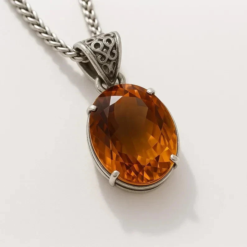 Natural 95 Ct Orange Topaz Oval Cut 925 Sterling Silver Jewelry Pendant