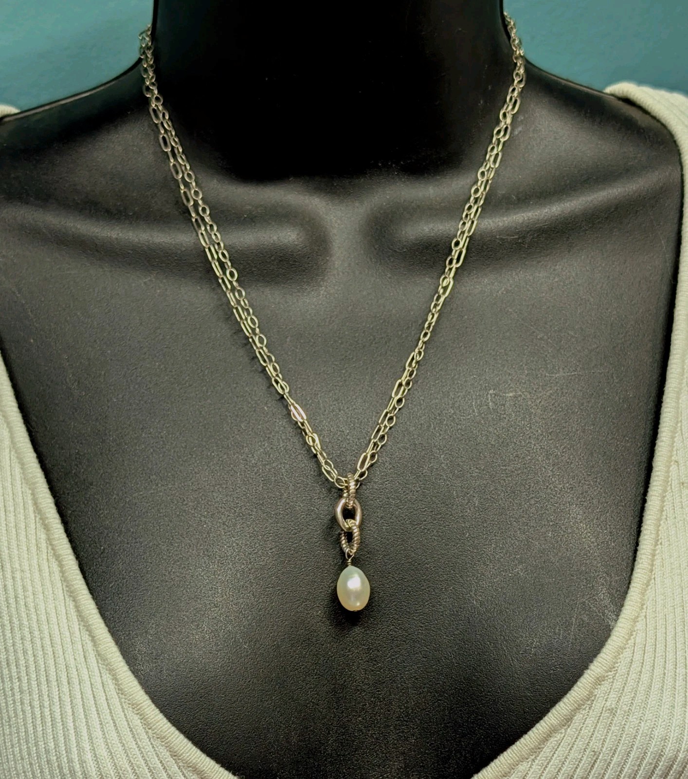 SILPADA N1353 Sterling Silver Freshwater Pearl Double Chain Necklace Toggle 19″
