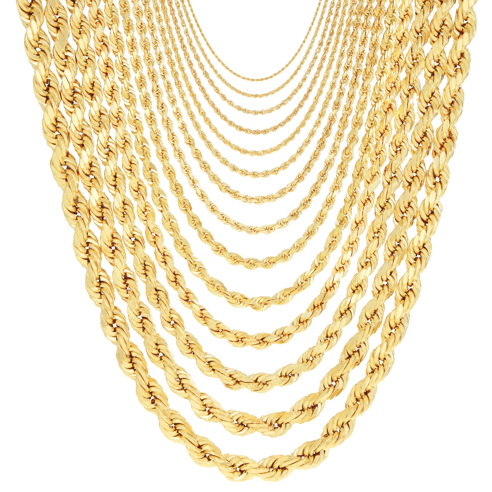 10K Yellow Gold 1mm-10mm Diamond Cut Solid Rope Chain Pendant Necklace 16″- 30″