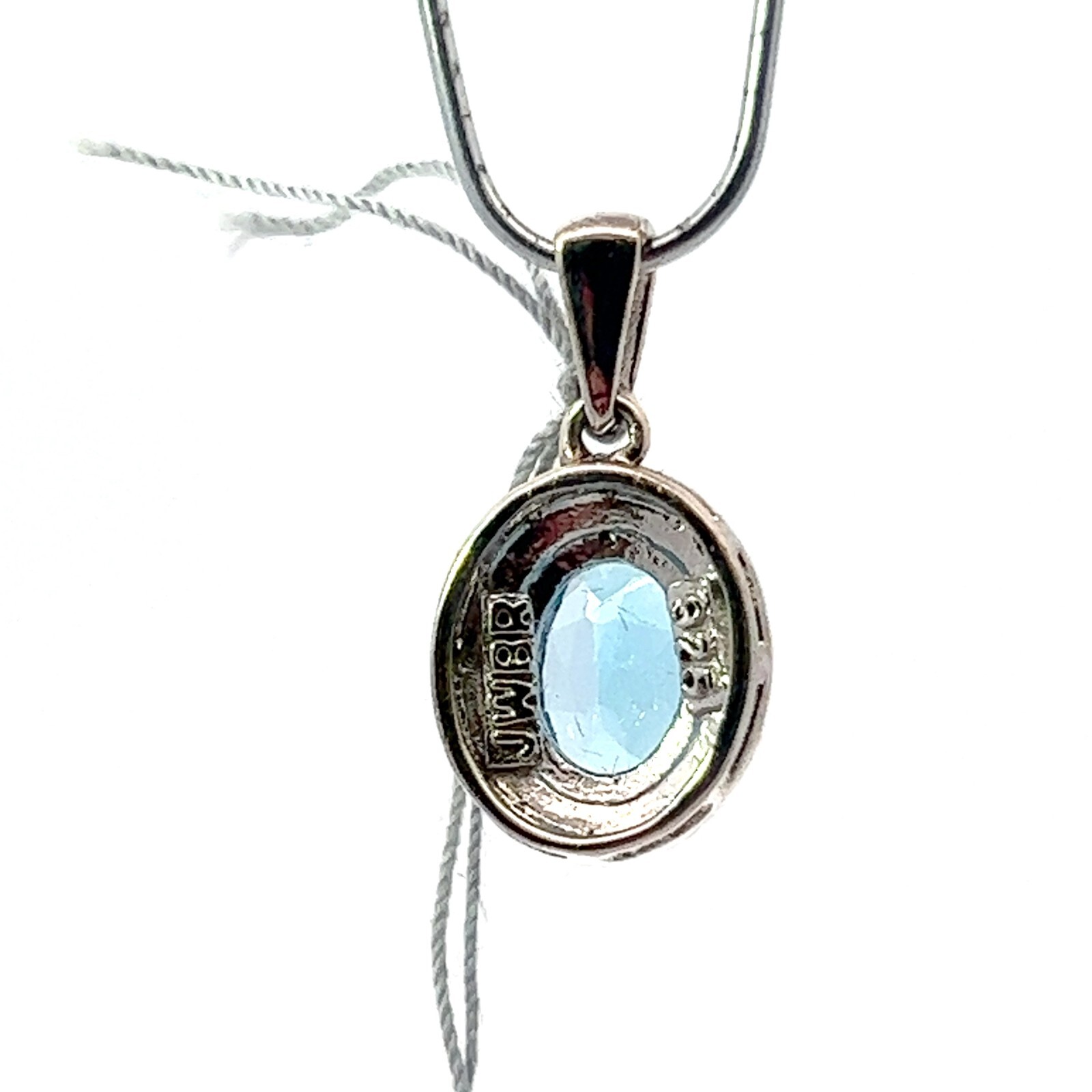 Sterling 1.25ct Oval Swiss Lab Created Blue Topaz .02ct Diamond Halo Pendant