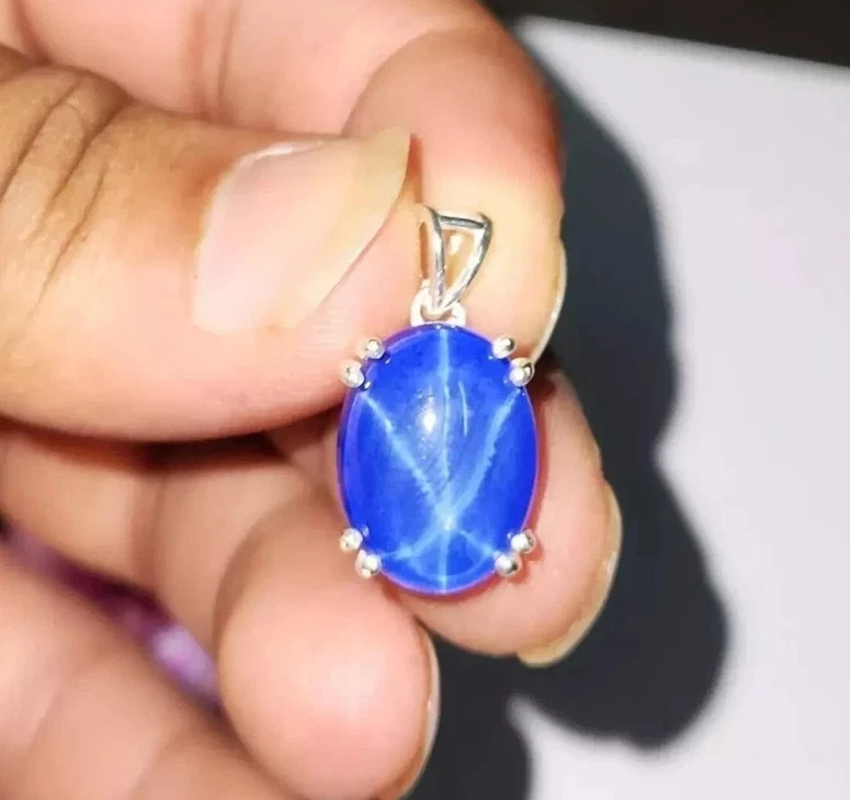15.04 Ct Natural Blue Star Sapphire Oval Certified Solid Silver Pendant Gemstone