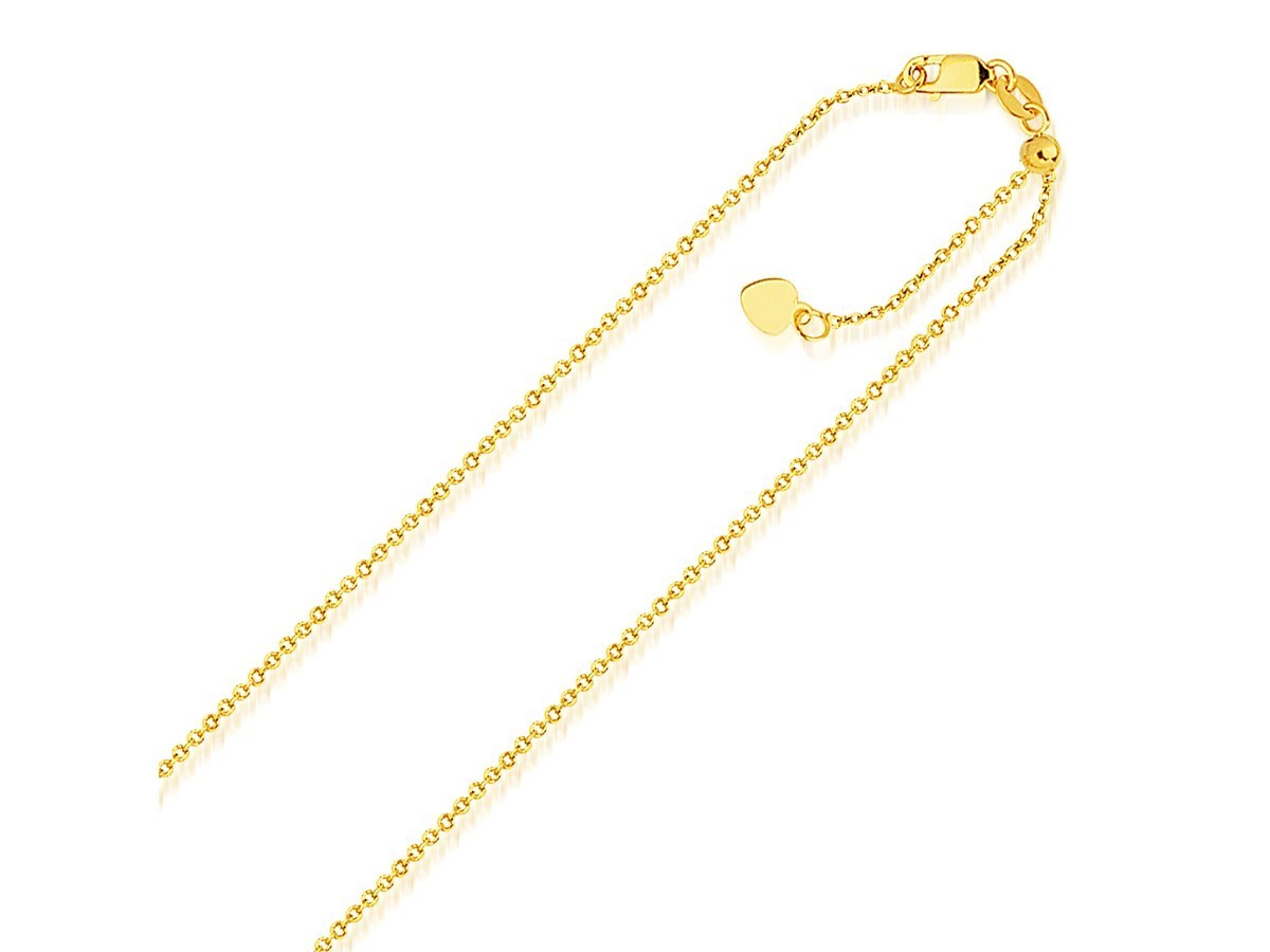 Adjustable Cable Chain Necklace Real Solid 14K Yellow Gold Any Size Up to 22″