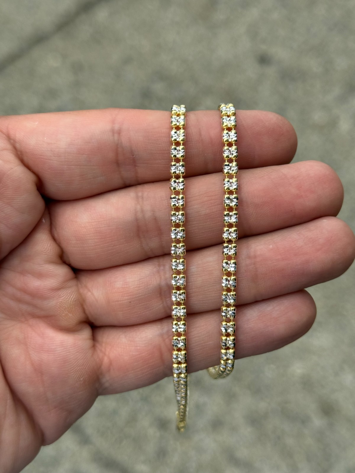 4mm 14k Yellow Gold Two-Tone Diamond-Cut Ice Link Chain 925 Sterling Silver