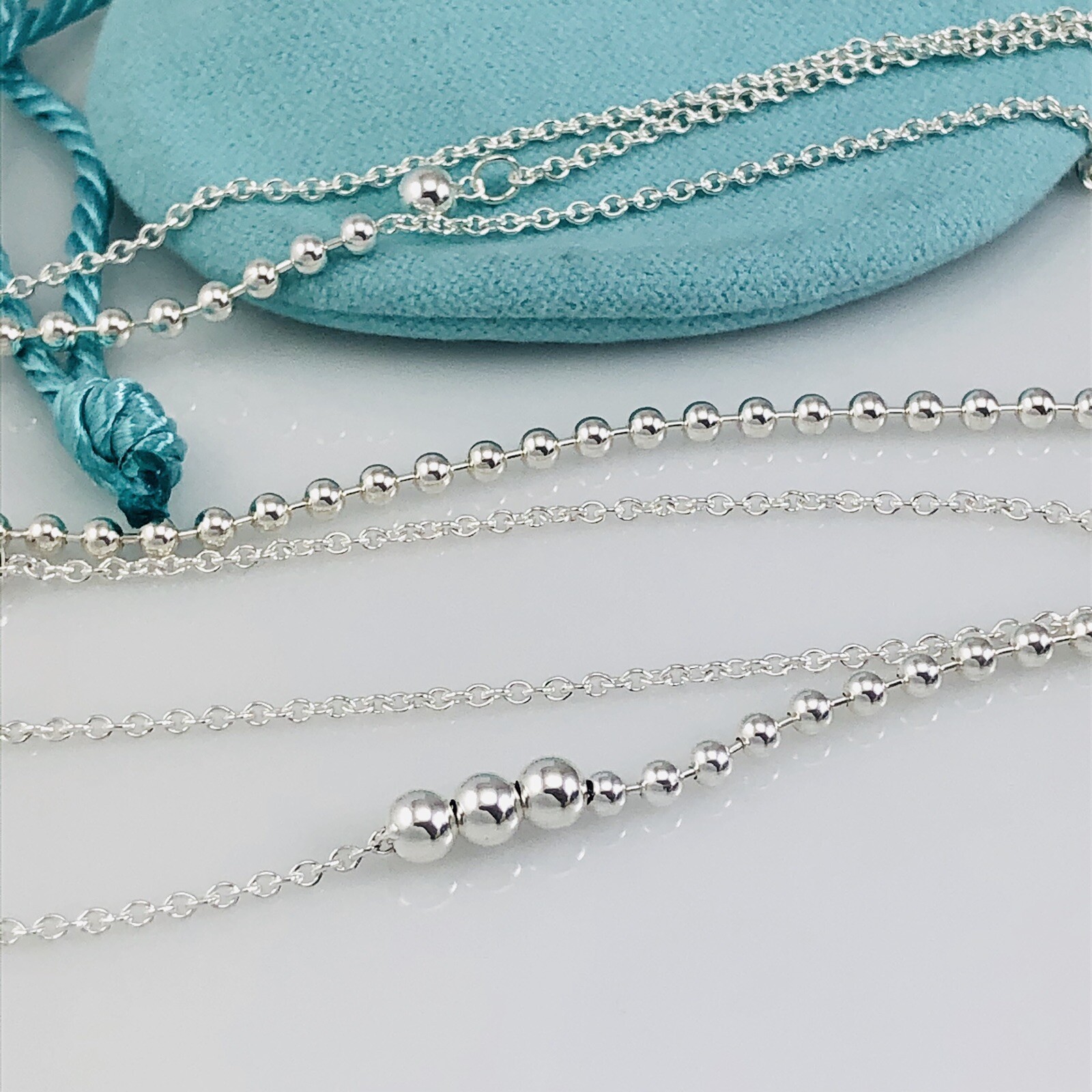 Tiffany & Co Mixed Bead Chain 28″ to 32″ in Sterling Silver Adjustable Necklace