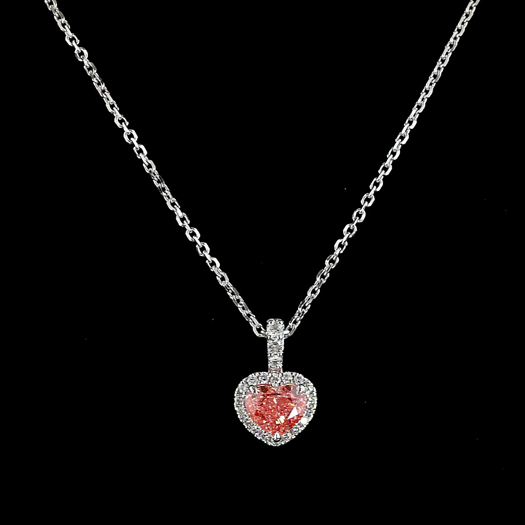 Lab-Grown 1.17 Carat Heart Fancy Vivid-VS2 Diamond 14K White Gold Heart Pendant