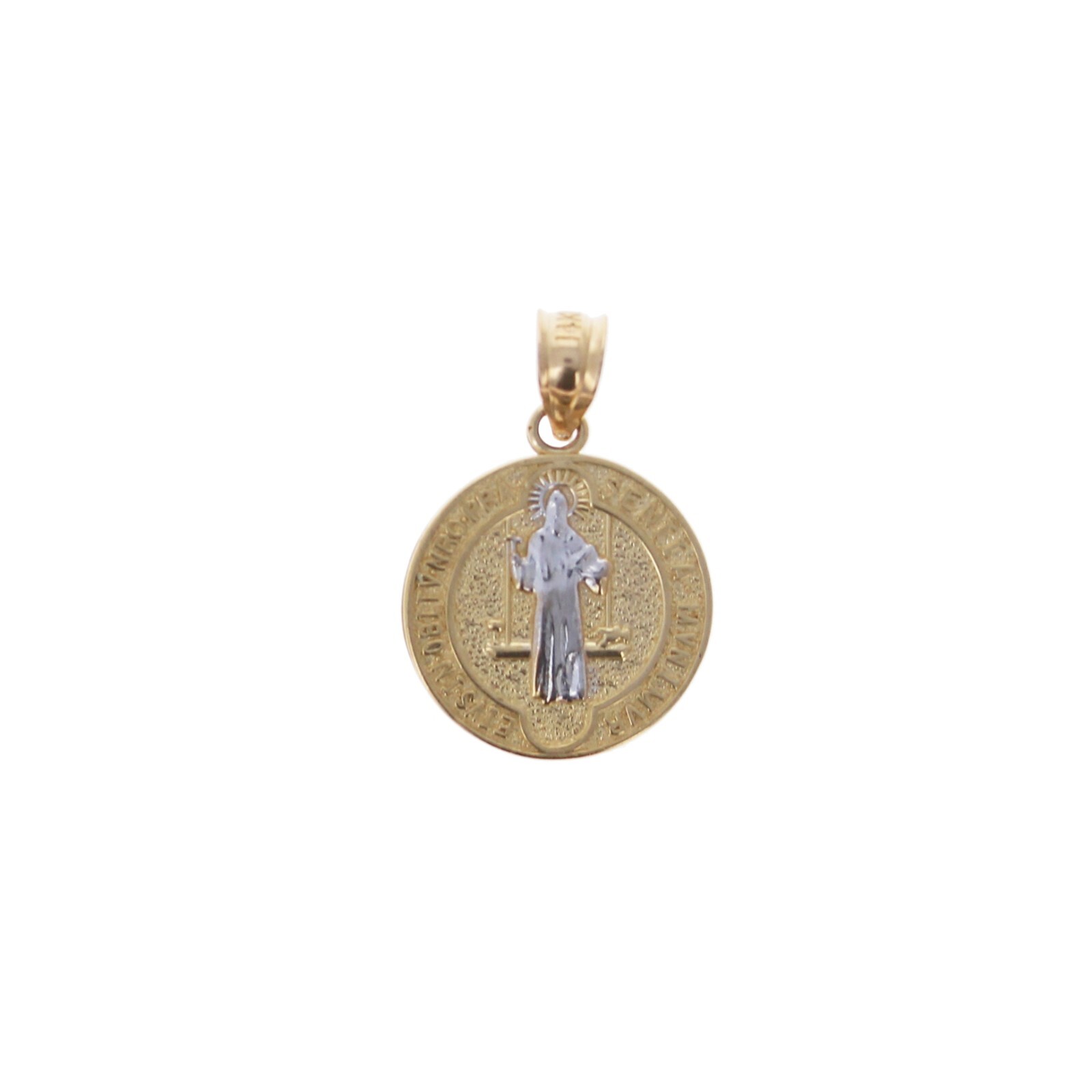 14kt Gold Mini St Benedict Round Medallion, Genuine 14kt Gold, Benedict Coin Pen
