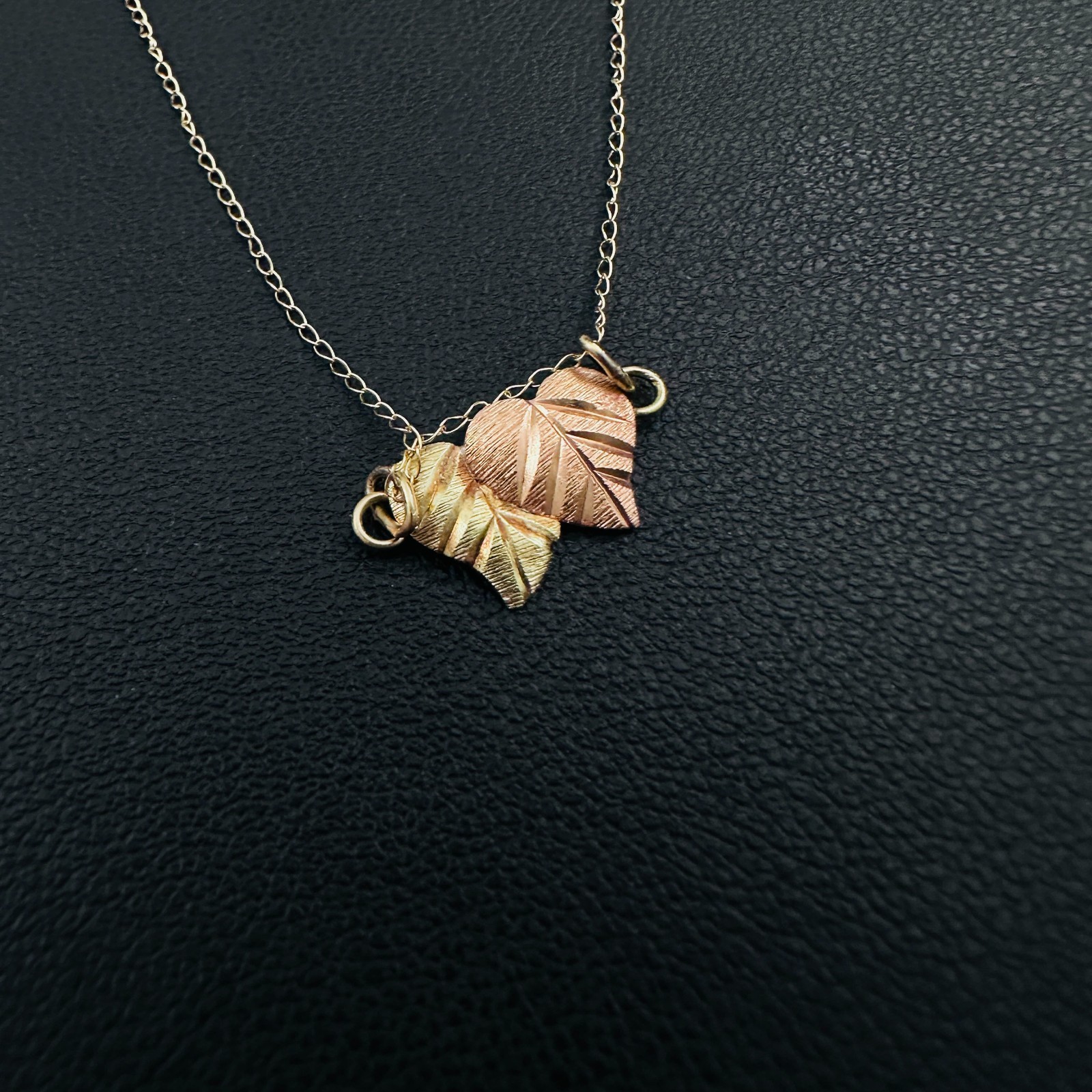Solid 10K Multi-Tone Gold Black Hills Leaf Slider Pendant / Bracelet Attachment