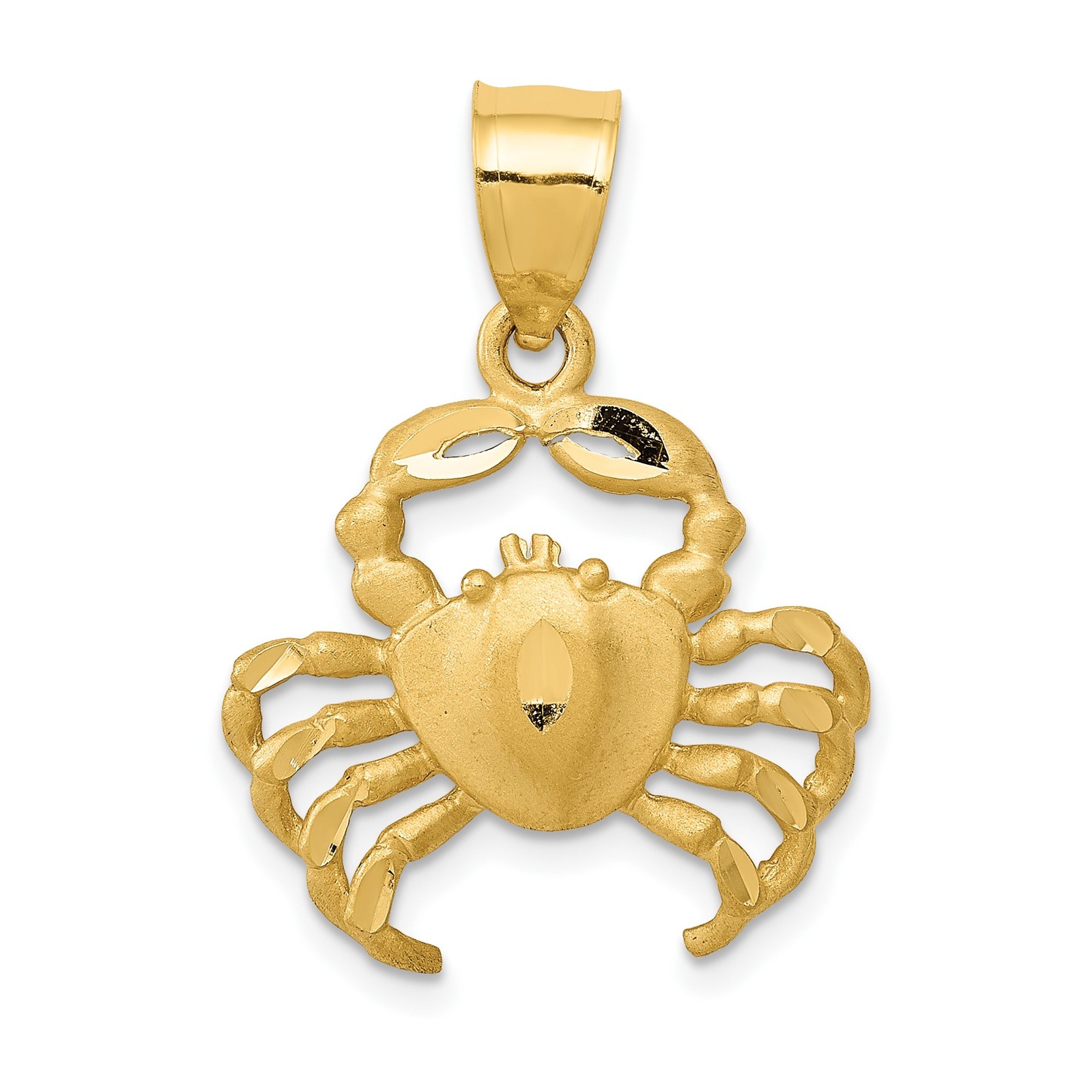 14k Yellow Gold Satin Diamond-cut Crab Pendant Necklace Womens