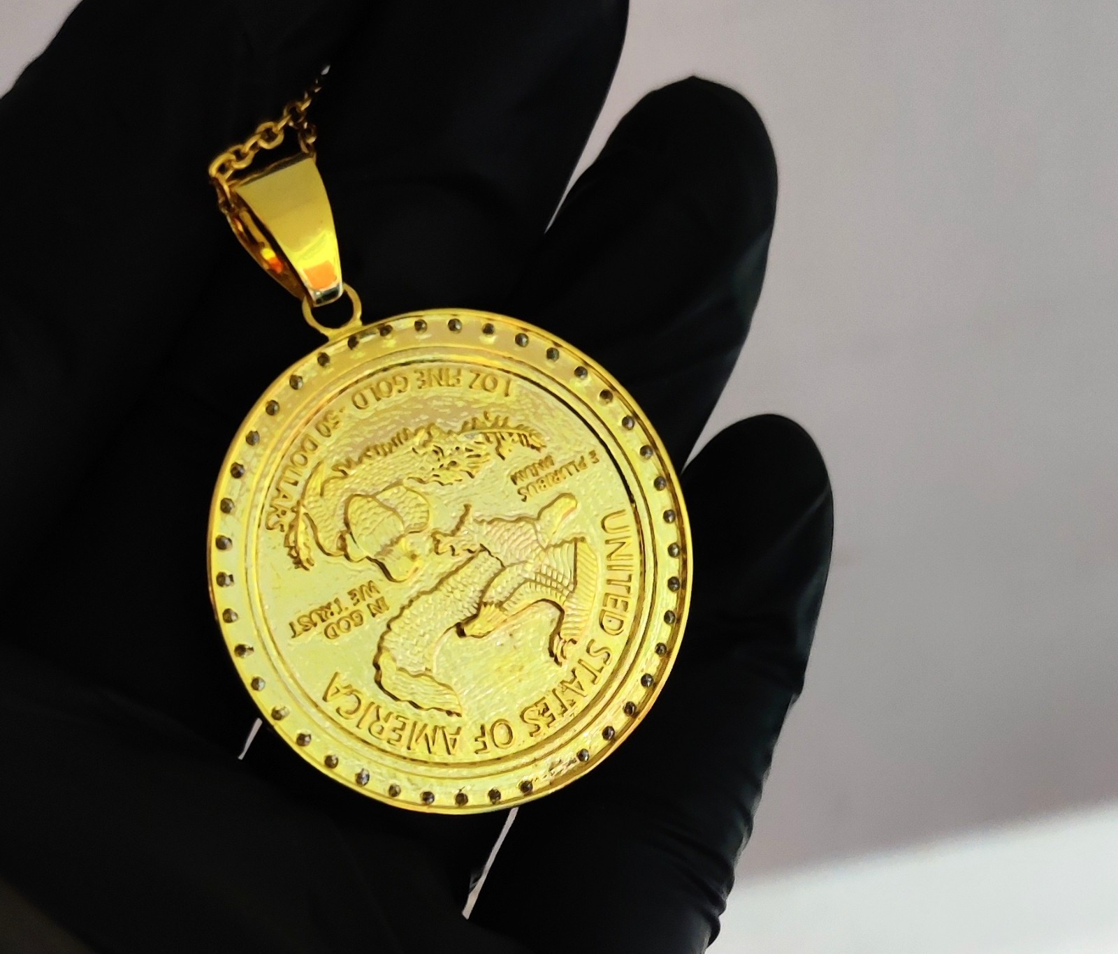 1.20Ct Round Cut Lab Created Diamond Liberty Coin Pendant 14K Yellow Gold Plated