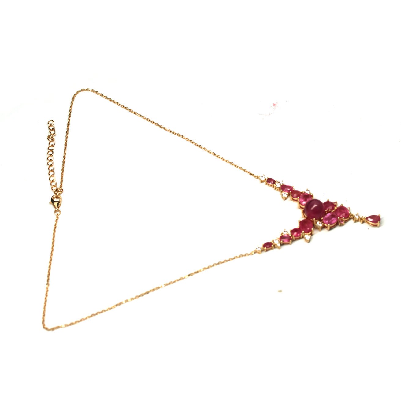 925 Sterling Silver 9 mm. Pink Ruby White Zircon Necklace 18.0 In.