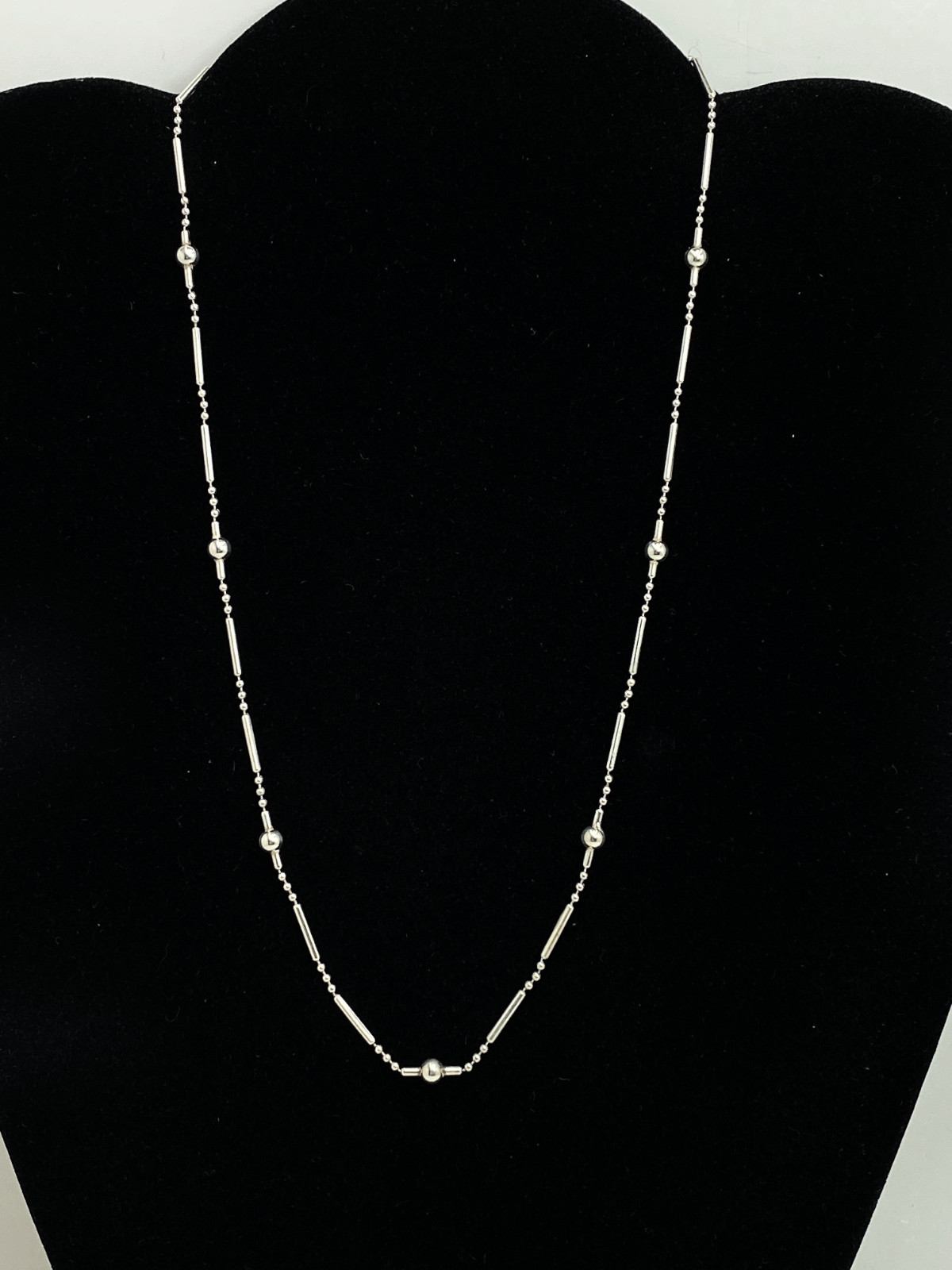 Sterling Silver Necklace Dot Dash Chain Bead Ball Signed FAS ITALY 18 In