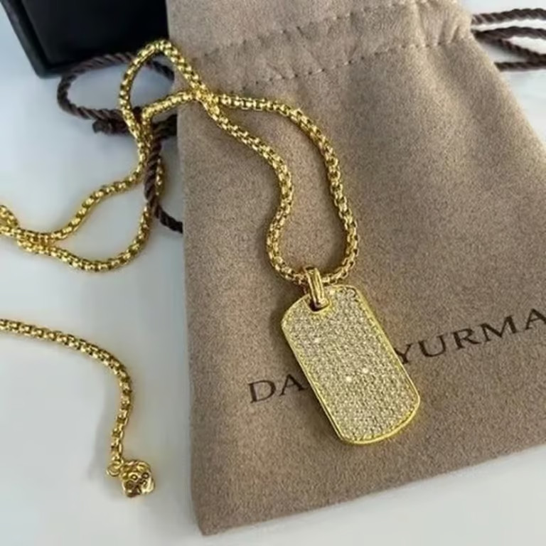 David Yurman Gold & Diamond Dog Tag Pendant Necklace