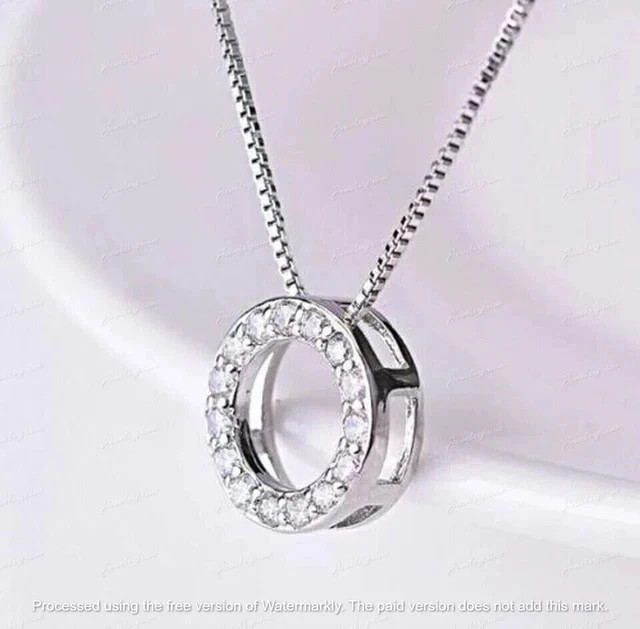 1.00ct Lab Grown Diamond Circle Women Pendant Chain 14k White Gold Plated