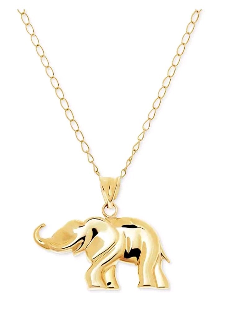 10k Gold Elephant Pendant Charm With 18 Inch 10k Yellow Gold Oval Link Necklace