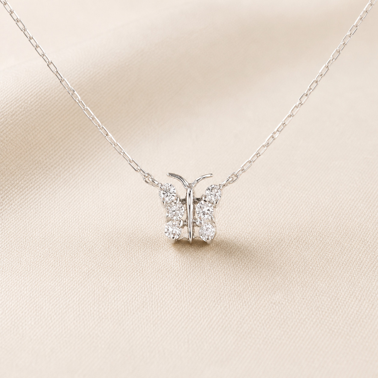0.20 CTW Diamond Butterfly Necklace 14K White Gold Natural Diamonds Fine Jewelry