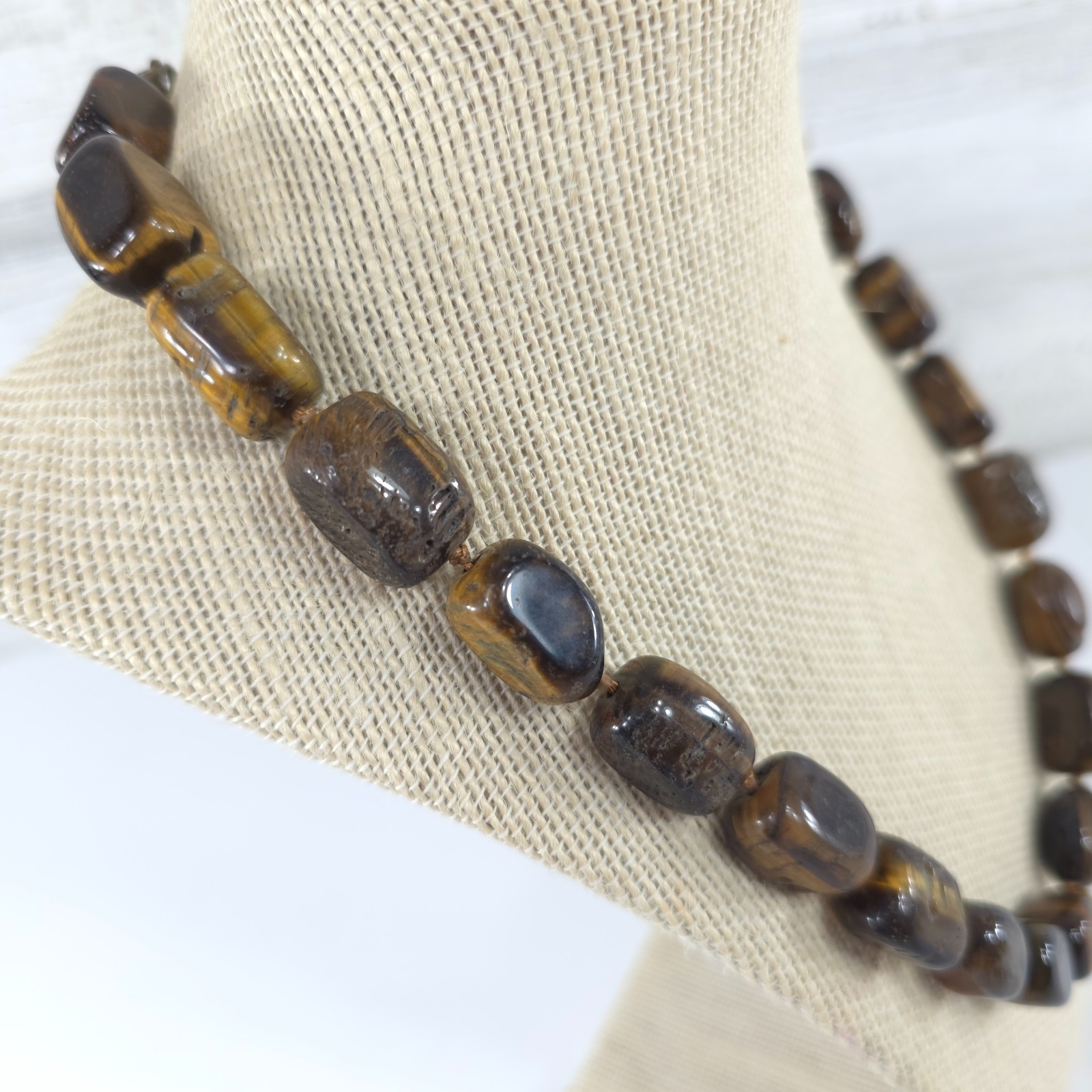 TIGER’S EYE NATURAL GEMSTONE NECKLACE WITH STERLING SILVER .925 20 in 110gr …