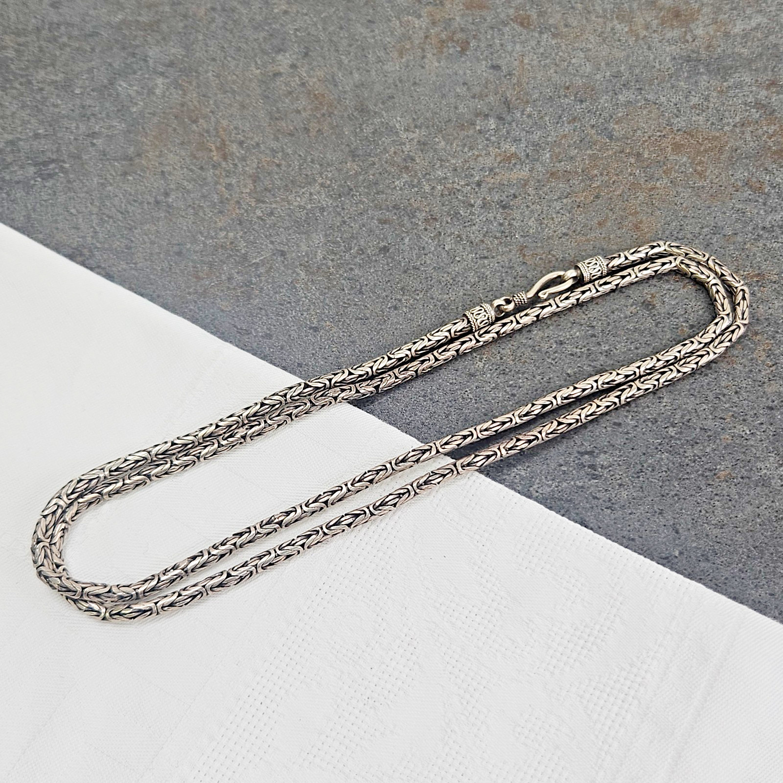 Sterling Silver Byzantine Chain Open S Hook Clasp 30″ Biker Men’s Necklace Long