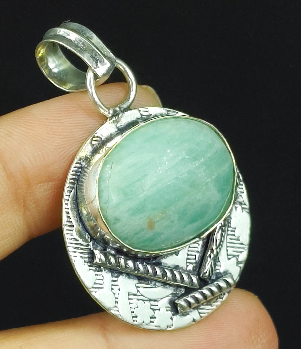 925 Sterling Silver Natural Amazonite Gemstone Handmade Pendant