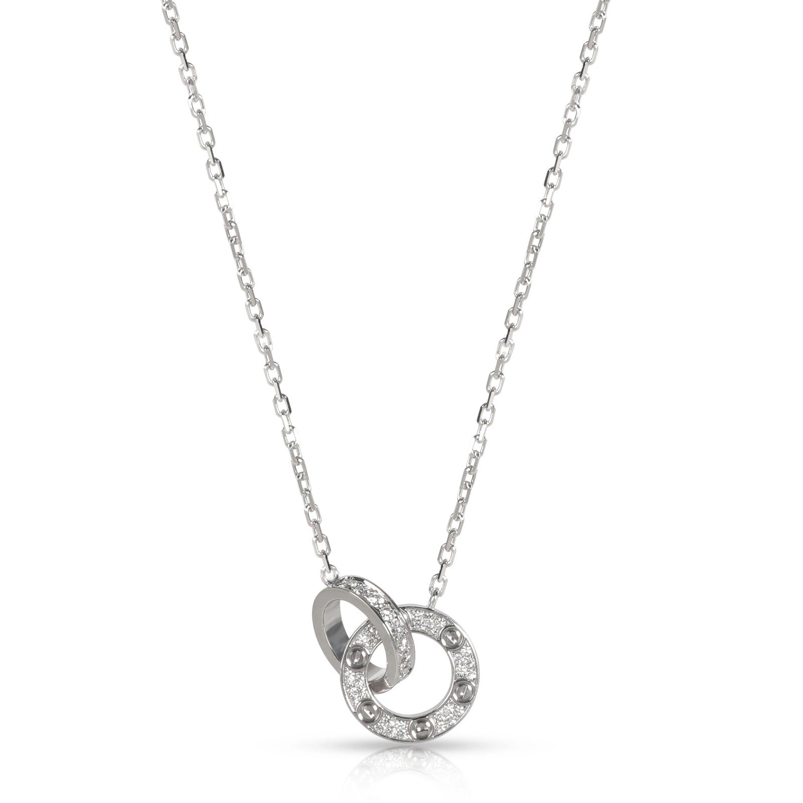 Cartier Love Necklace with Pendant 18k White Gold Pavé Diamond 0.30 ctw