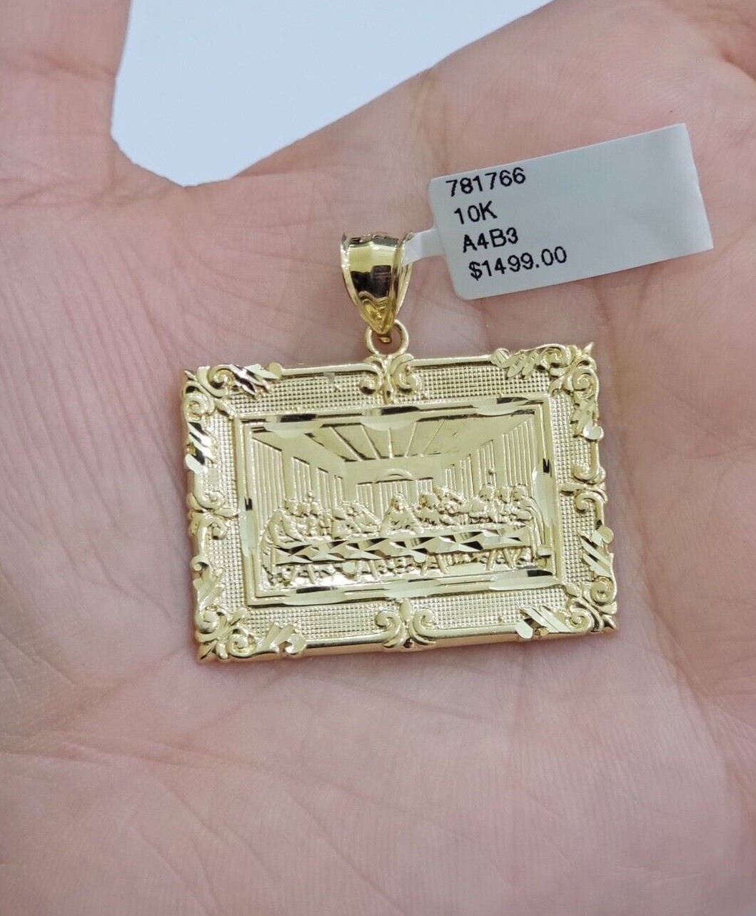 Real 10k Gold Pendant Charm Last Supper Square Jesus 10k Yellow 1.5-3 Inch SALE.
